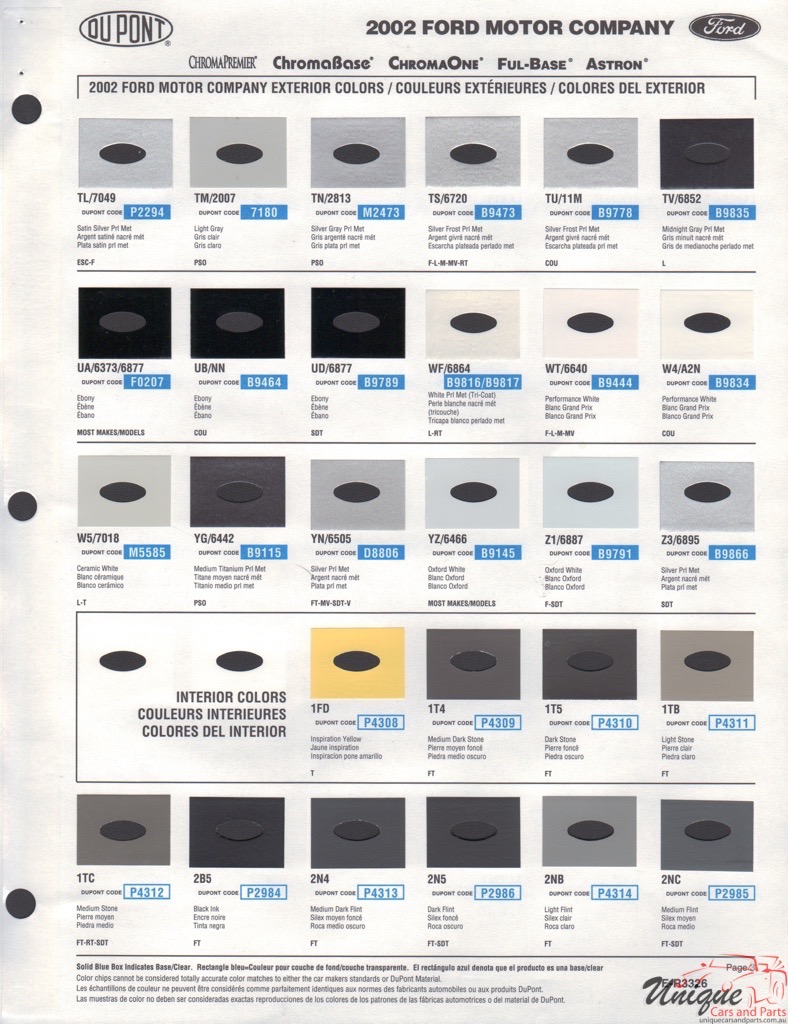 2002 Ford Paint Charts DuPont 3
